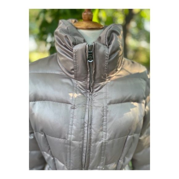 90s Y2K Guess Silver Metallic Satin Down Puffer Jacket Belt - Picture 4 of 16